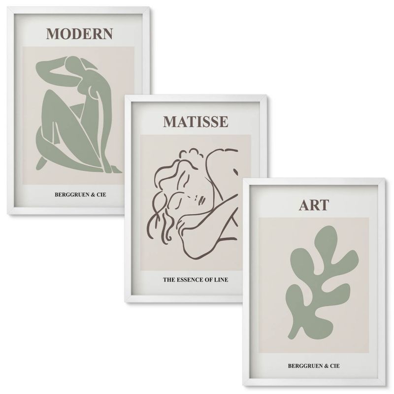 Zestaw Obrazów w Ramie Wallfluent Stylowe postacie rośliny design Biała rama 40x60 cm 3 szt.