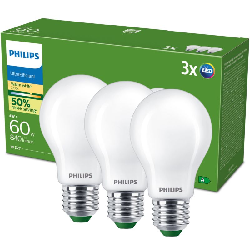 Żarówka LED Philips E27 A60 4W 840lm 2700K 300st Klasa A 3 szt.