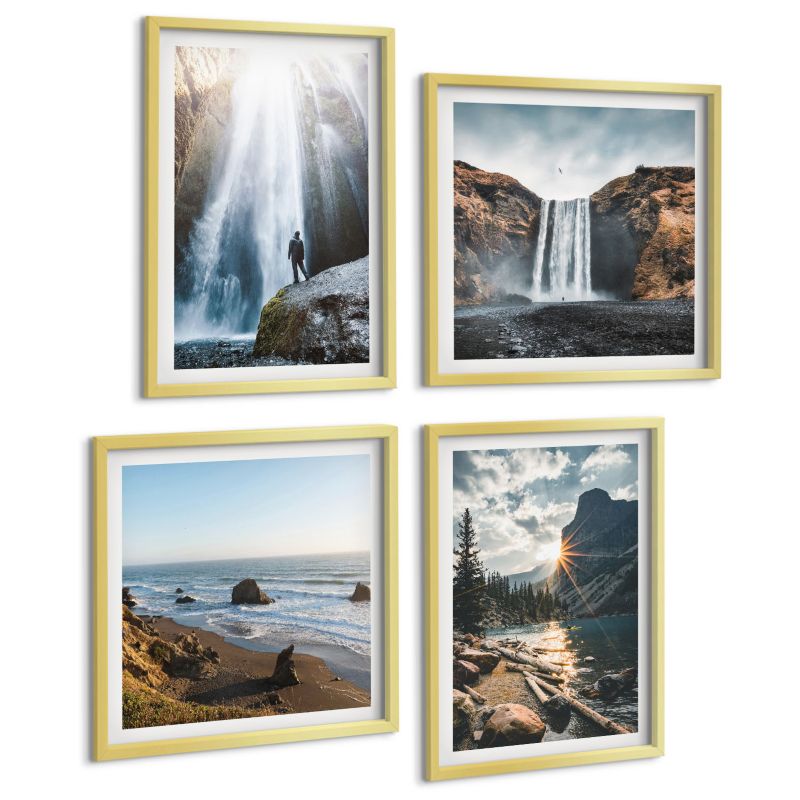 Galeria 4 Obrazów ArtPrintCave (2x50x50+2x40x60cm) Złota rama Wodospady góry krajobrazy natury 1 kpl.