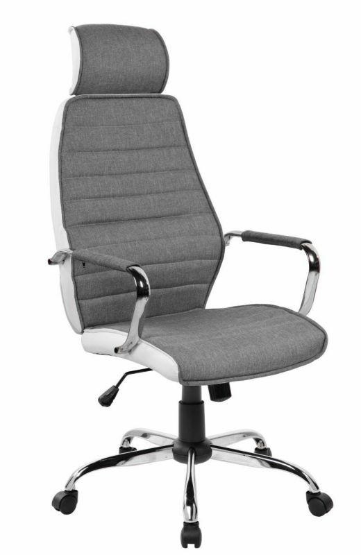 Fotel biurowy ergonomiczny Yuki INTESI szaro-biały skórzany z zagłówkiem i regulacją 1 szt.