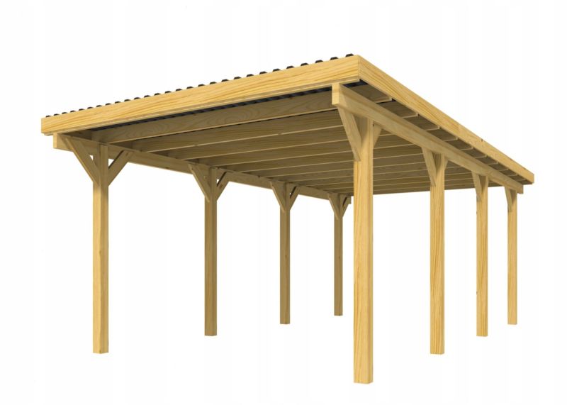 Wiata garażowa RSCBis drewniana 326 x 698 cm dach PVC grafitowy 1 szt.