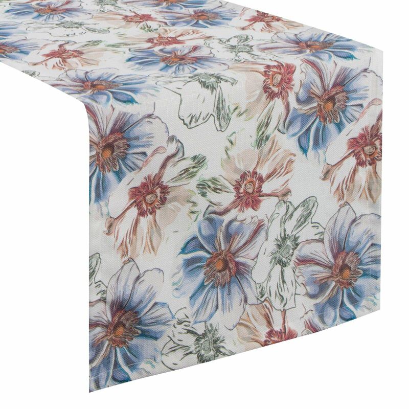Bieżnik FLORE 7 Eurofirany 40 x 140 cm biały z tkaniny strukturalnej z nadrukiem barwnych kwiatów szt. 1