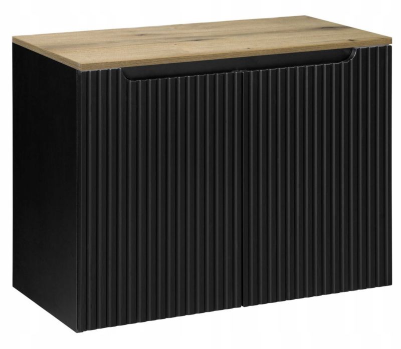Szafka pod Umywalkę łazienkowa Furnidea 80 cm Wisząca z Blatem Dąb Nova Black Czarna Ryflowane Fronty 2 Drzwi 1 szt.