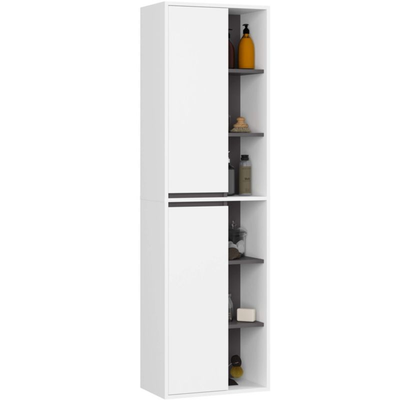 Szafka łazienkowa wisząca AKORD VAMI Biała, Grafit Szary 50 cm 2 drzwi 10 półek 50x170x30 cm 1 szt.