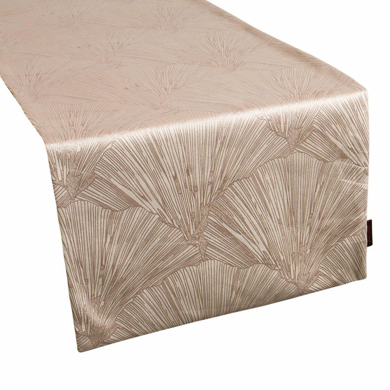 Bieżnik GOJA PIERRE CARDIN Eurofirany 40 x 140 cm beżowy welwetowy z błyszczącym nadrukiem w formie liści miłorzębu 1 szt.
