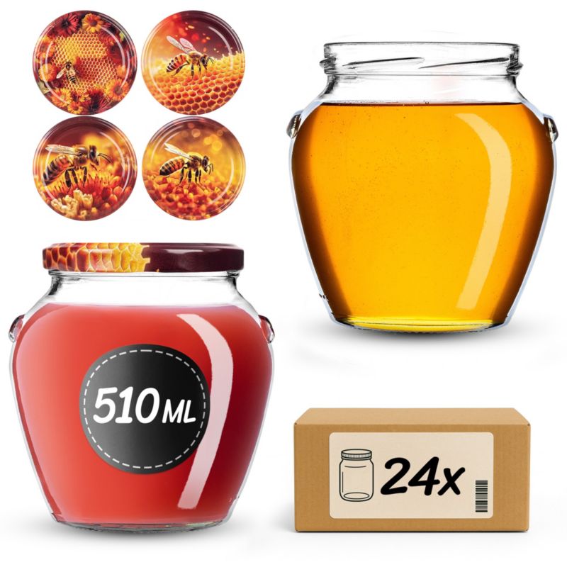Słoiki KADAX na przetwory 510ml + wieczka "Zestaw miodowy" 82 mm 24 szt.
