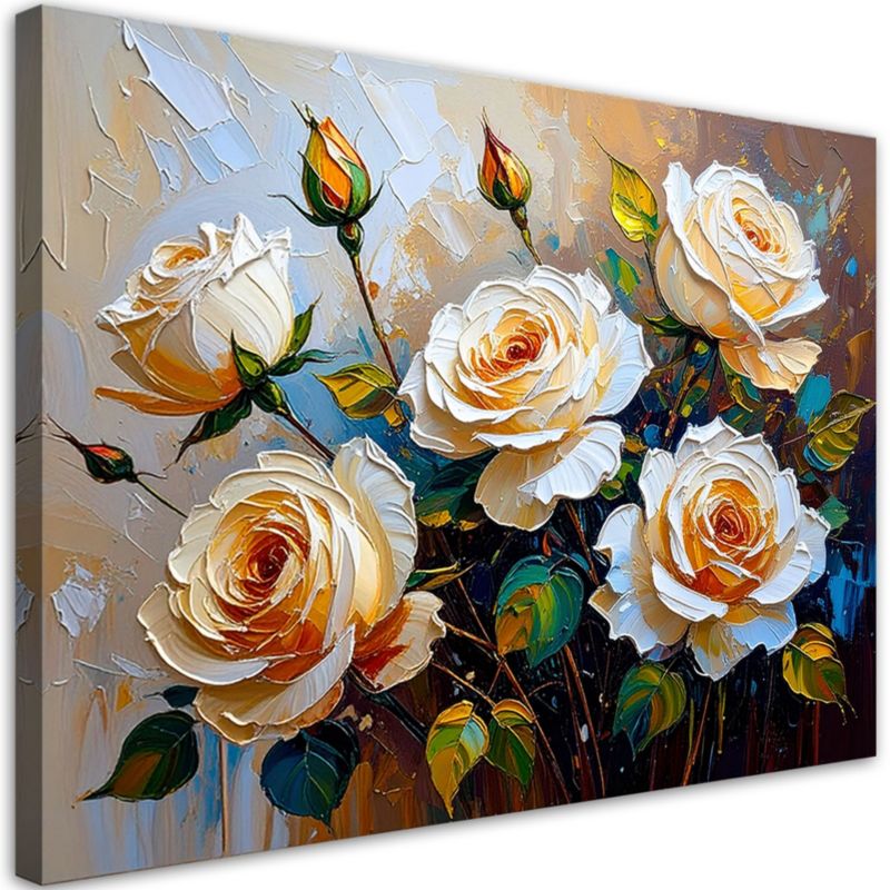 Obraz nowoczesny Feeby Kremowe Róże Bukiet Kwiaty na beżowym tle 60x40cm 1szt
