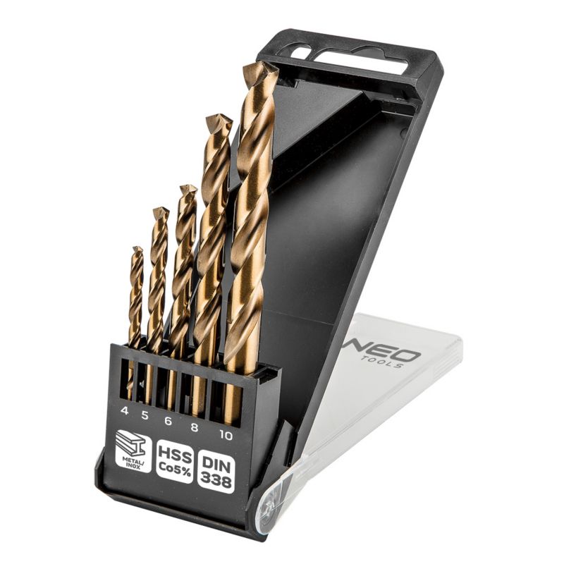 Wiertła do metalu NEO TOOLS HSS-Co, 4.0 - 10 mm, 5 szt. 1 kpl