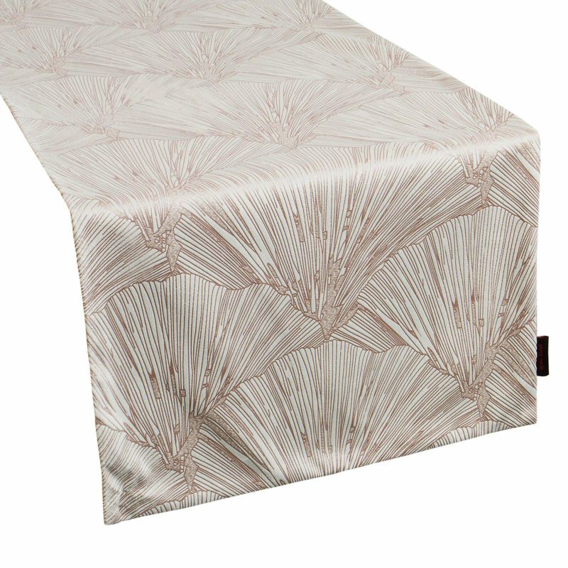 Bieżnik GOJA PIERRE CARDIN Eurofirany 40 x 140 cm kremowy welwetowy z błyszczącym nadrukiem w formie liści miłorzębu 1 szt.