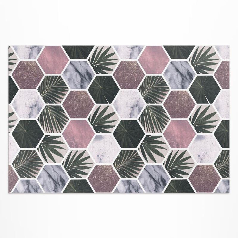 Zewnętrzny Dywan Winylowy Wallfluent 120x180 cm Heksagony kamienna mozaika liście 1 szt.