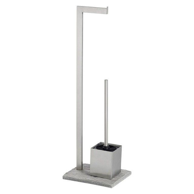 Stojak na papier z szczotką Wenko 2w1 Granite, stal nierdzewna, szary kamień, 1 szt.