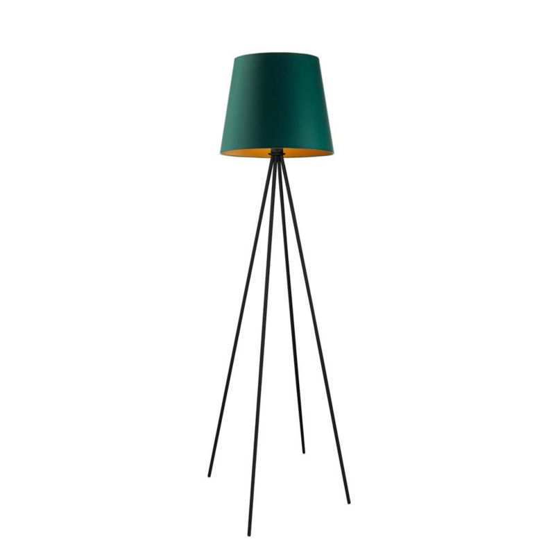Lampa stojąca Volta Light Factory podłogowa trójnóg z abażurem butelkowa zieleń ze złotem stożek SOLARIS 1szt.