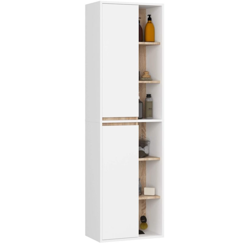 Szafka łazienkowa wisząca AKORD VAMI Biała, Dąb Sonoma 50 cm 2 drzwi 10 półek 50x170x30 cm 1 szt.