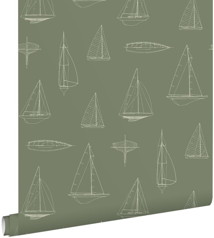 Tapeta ESTAhome Łodzie zielonym 50 x 900 cm - 1 rol.