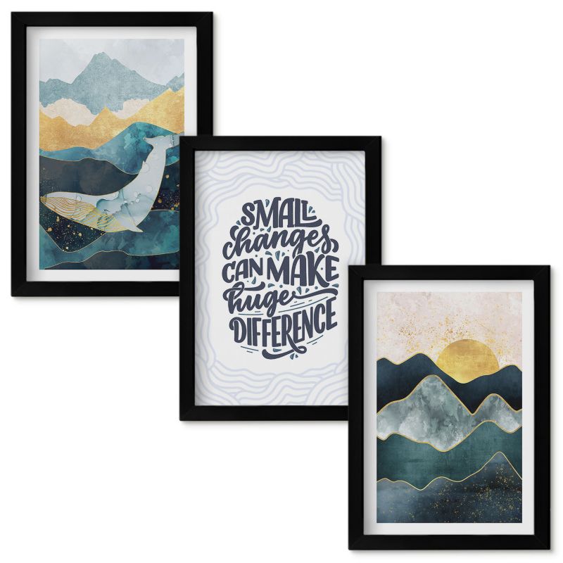 Tryptyk w Ramie Wallfluent Abstrakcyjne góry inspiracja Czarna rama 20x30cm 3 szt.