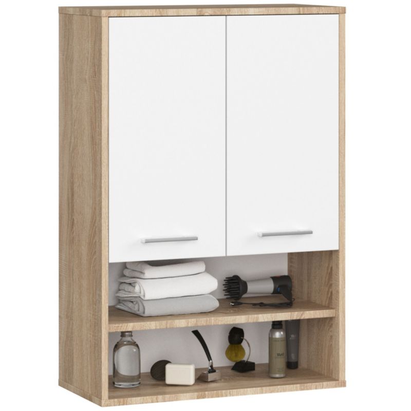 Szafka łazienkowa wisząca AKORD FIN Dąb Sonoma, Biała 64 cm 2 drzwi 4 półki 64x30x94 cm 1 szt.