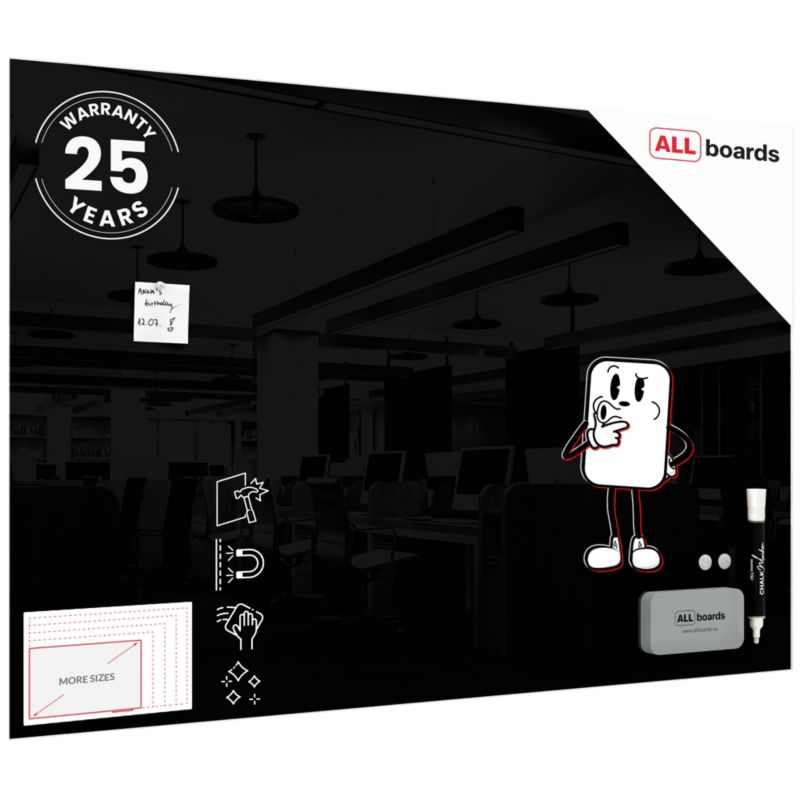 Tablica szklana magnetyczna ALLboards 150x100 cm czarna 1 szt.