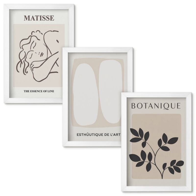 Obrazy Do Sypialni Wallfluent Stylowe obrazy roślinne Matisse Biała rama 20x30cm 3 szt.