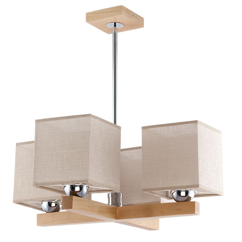 Lampa wisząca EDYLIT 4xE27 beżowa drewniana boho skandynawska TIMUR 10-362 1 szt.