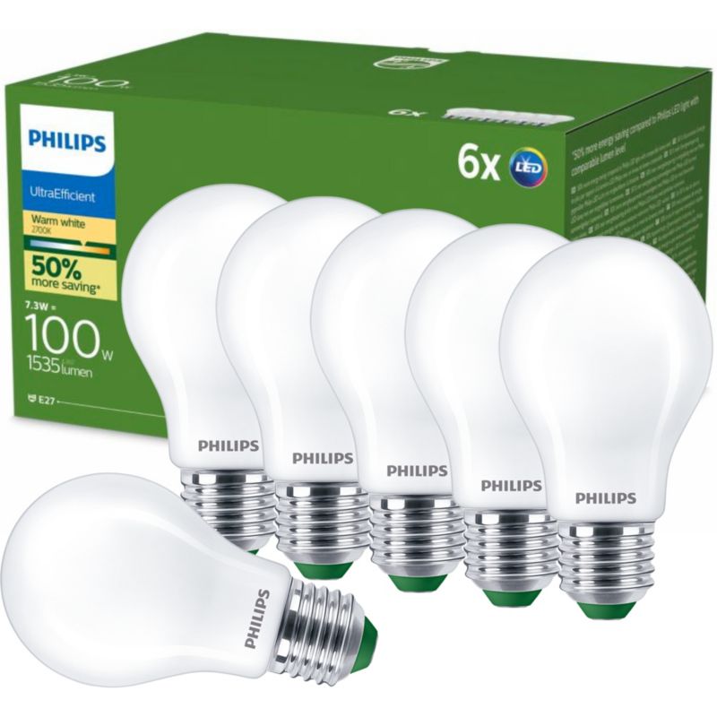 Żarówka LED Philips E27 A60 7.3W 1535lm 2700K 300st Klasa A 6 szt.
