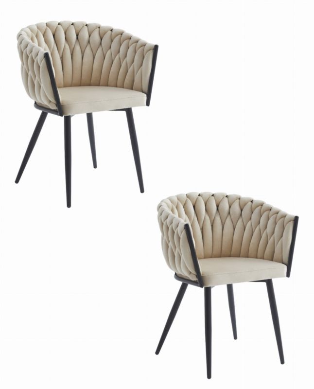 Krzesło EDANTI, aksamit beż, nogi czarne nowoczesny design 2 szt.