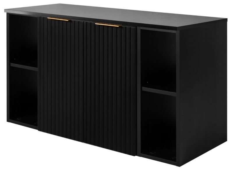 Szafka łazienkowa Furnidea 100 cm wisząca pod umywalkę czarna z regałami i blatem Flow 1 szt.