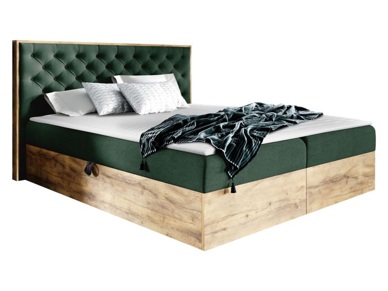 Łóżko kontynentalne MIRJAN 24 Wood 3 120x200 dąb wotan/ciemny zielony 1 szt.