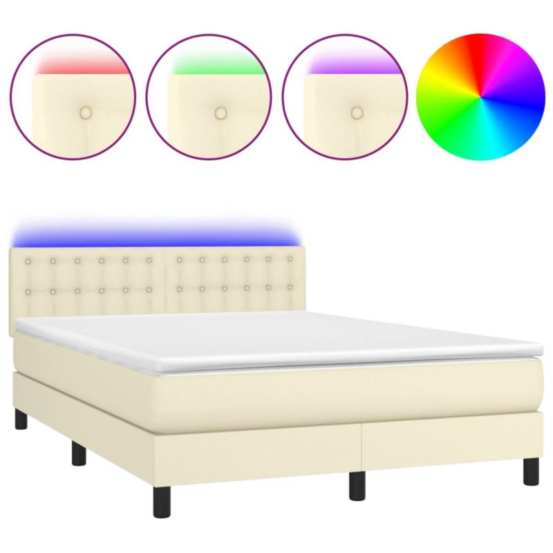Łóżko z materacem WaszeMeble 135x190 cm Kremowy ekoskóra z LED WM-3134221 1 szt.