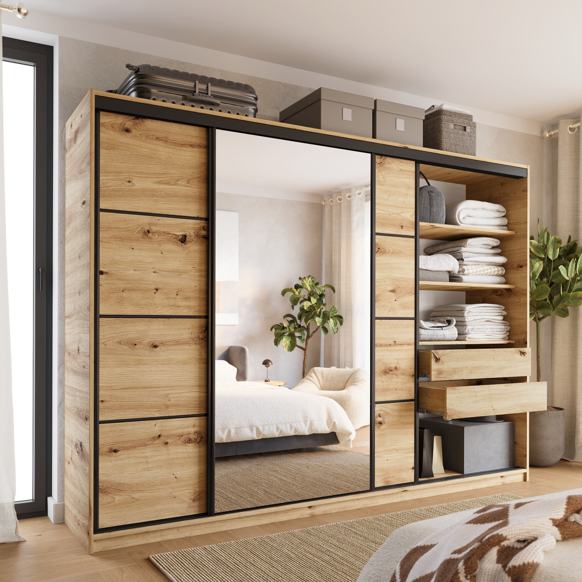 Duża szafa na ubrania 280 cm dąb artisan LOFT
