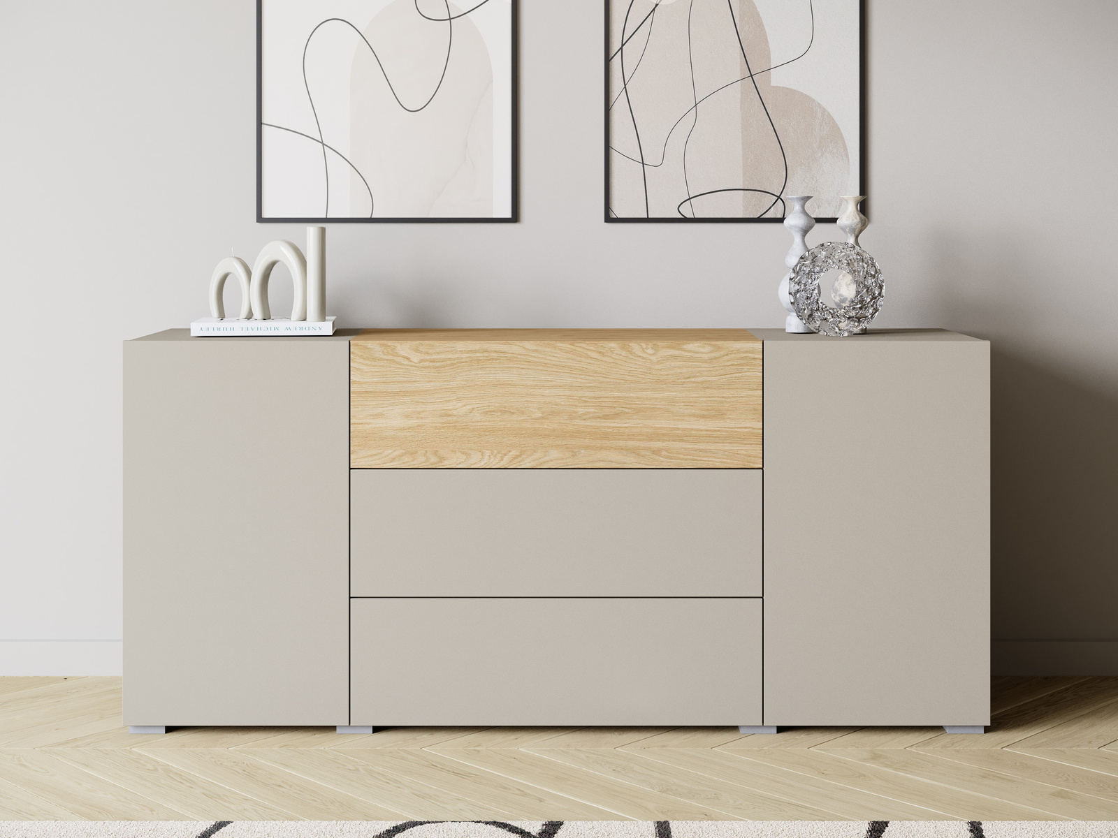 Kaszmirowa komoda 150 cm do salonu z szufladami BRAVIN