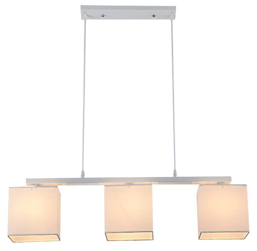 Biała lampa wisząca z tkanym abażurem boho do salonu 3xE27