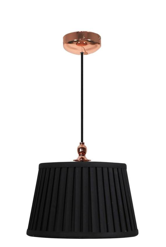 Czarna lampa wisząca stożek do salonu AMORY metal tkanina