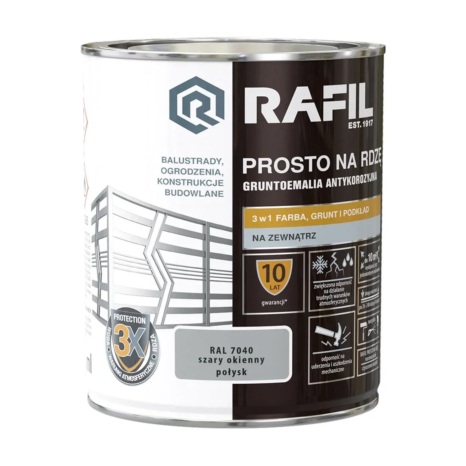 Rafil Farba na rdzę szary okienny połysk 0,75L