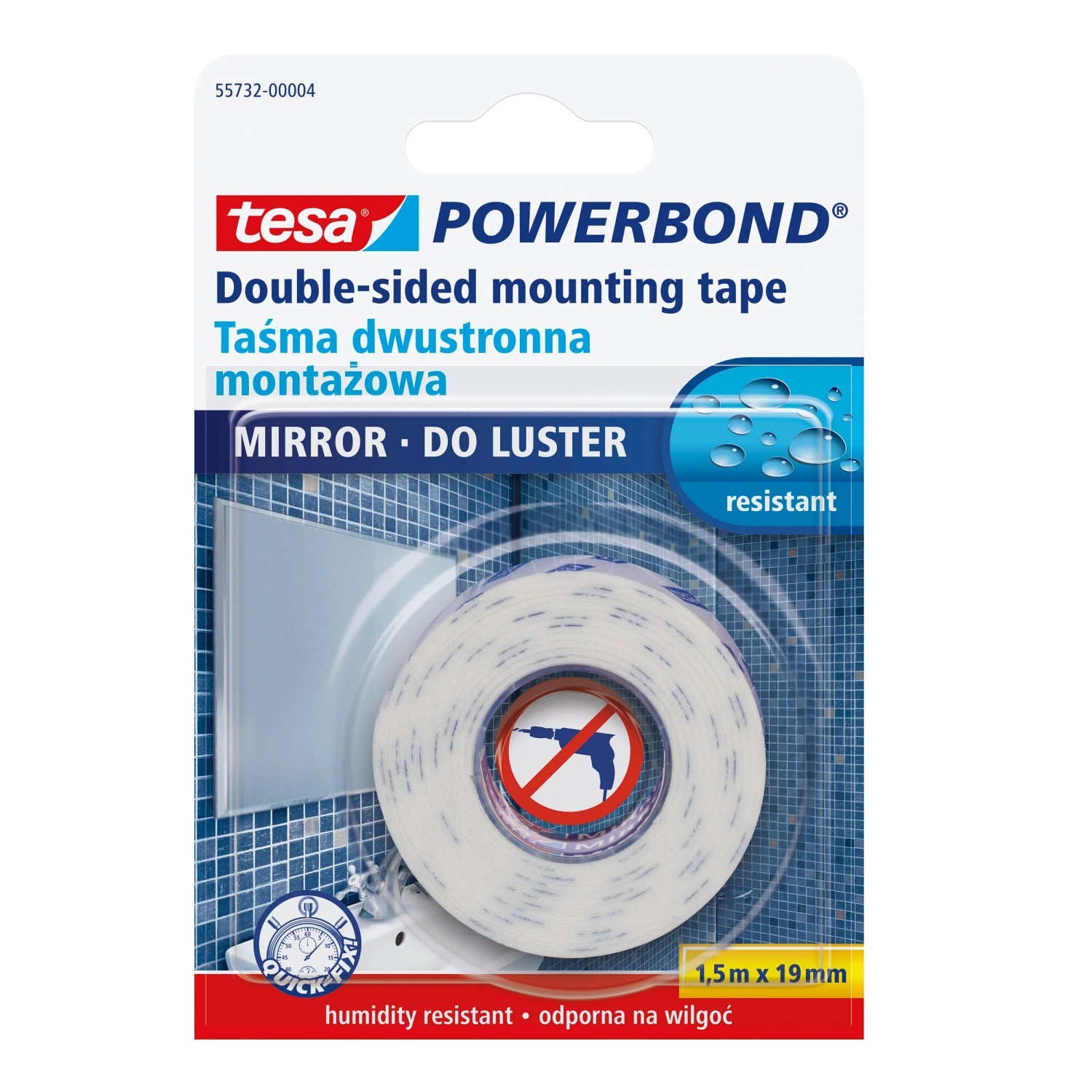 Tesa Taśma montażowa do luster dwustronna 1,5 m x 19 mm