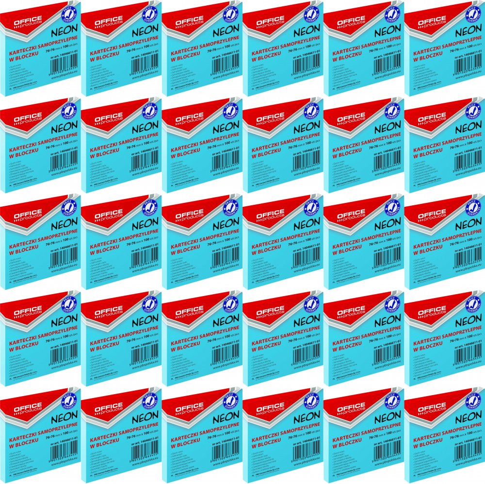 60x Karteczki samoprzylepne Office Products, 76x76mm, 100 karteczek, neonowy niebieski