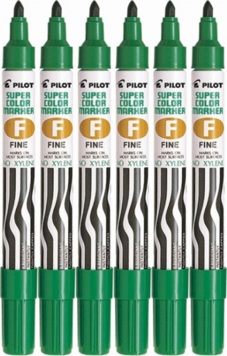 6x Marker permanentny Pilot SCA-F, okrągła, 1mm, zielony