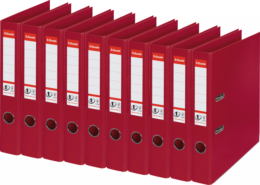 10x Segregator A4 Esselte No.1 Power, 50mm, do 350 kartek, 30% PP z recyklingu, bordowy