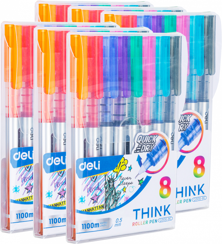 6x Pióro kulkowe Deli Think, 0.5mm, 8 sztuk, mix kolorów