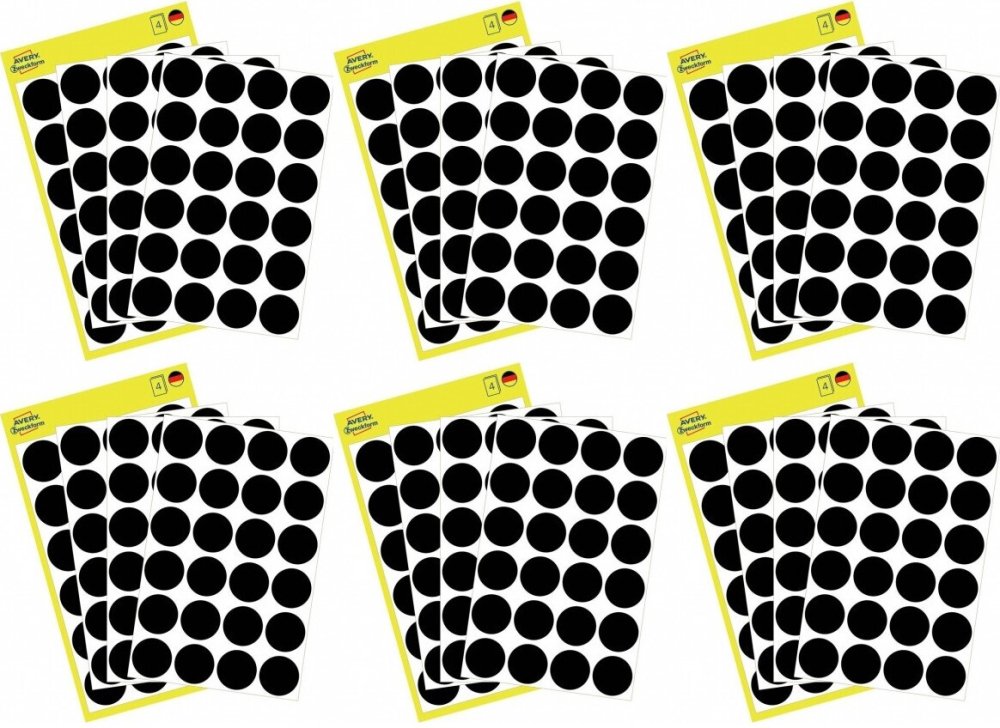 6x Etykiety Avery Zweckform, okrągłe, średnica 18mm, 96 sztuk, czarny