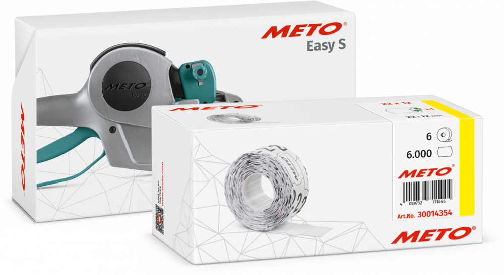 Zestaw: Metkownica Meto Easy S 822/12 + usuwalne etykiety cenowe w rolce, 22x12 mm, 1000 sztuk, 6 rolek, biały