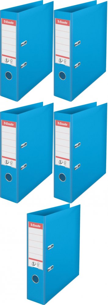 5x Segregator A4 Esselte No.1 Power, 75mm, do 500 kartek, 30% PP z recyklingu, jasnoniebieski