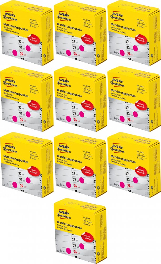 10x Etykiety Avery Zweckform, okrągłe, średnica 19mm, 250 sztuk, różowy