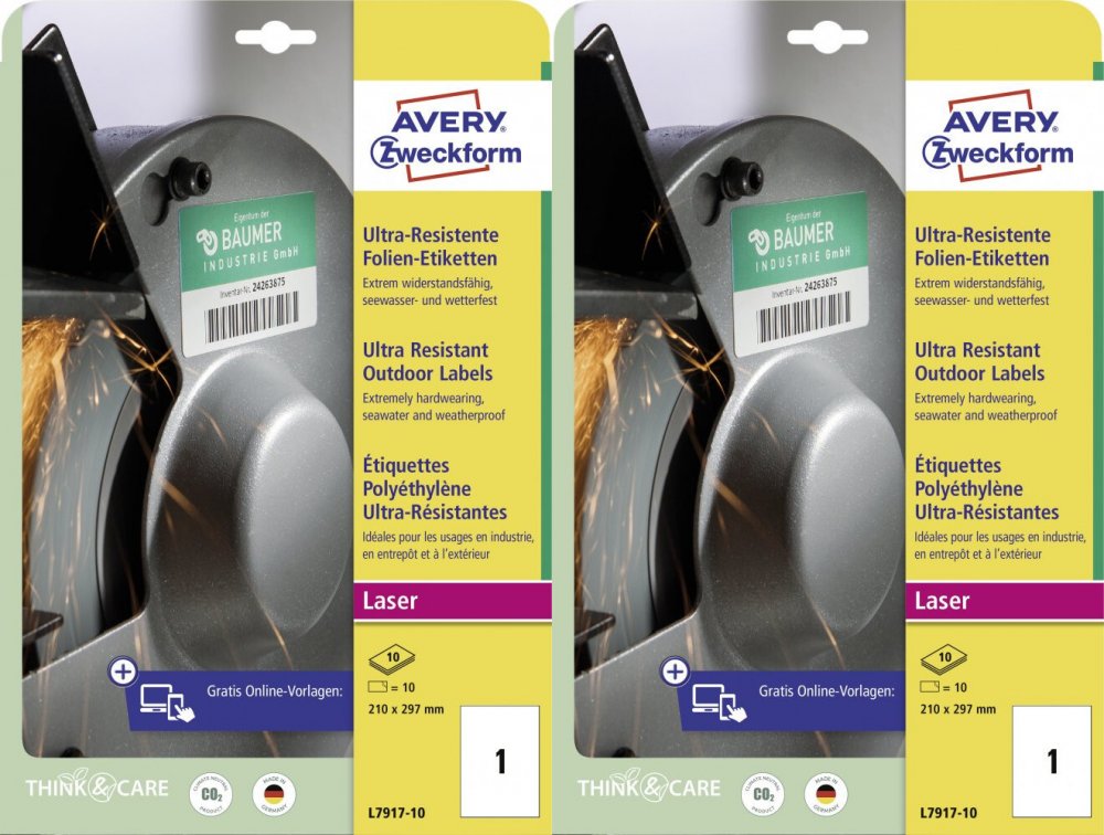2x Etykiety polietylenowe Avery Zweckform Ultra Resistant, A4, 210x297mm, 10 arkuszy, biały