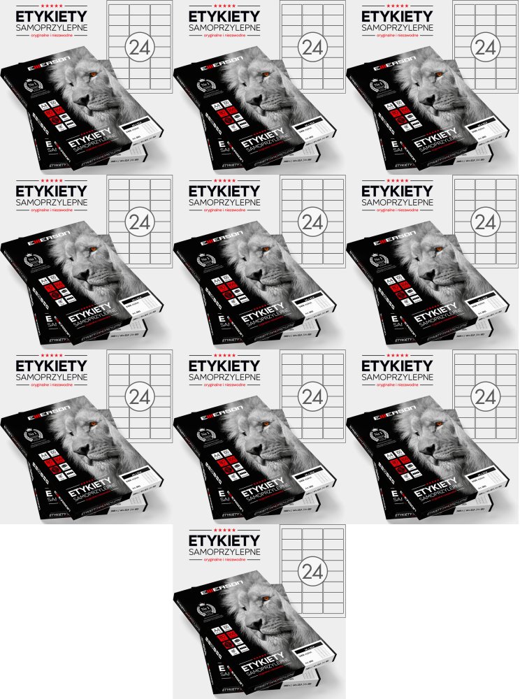10x Etykiety samoprzylepne Emerson, 64x33.8mm, 100 arkuszy, biały