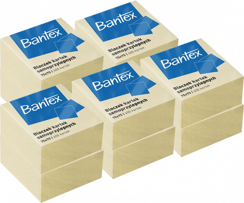 10x Karteczki samoprzylepne Bantex, 75x75mm, 400 karteczek, żółty