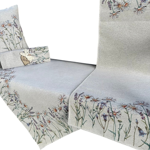 Bieżnik na stół EDEN Lawenda i Stokrotki 40x140cm Chenille