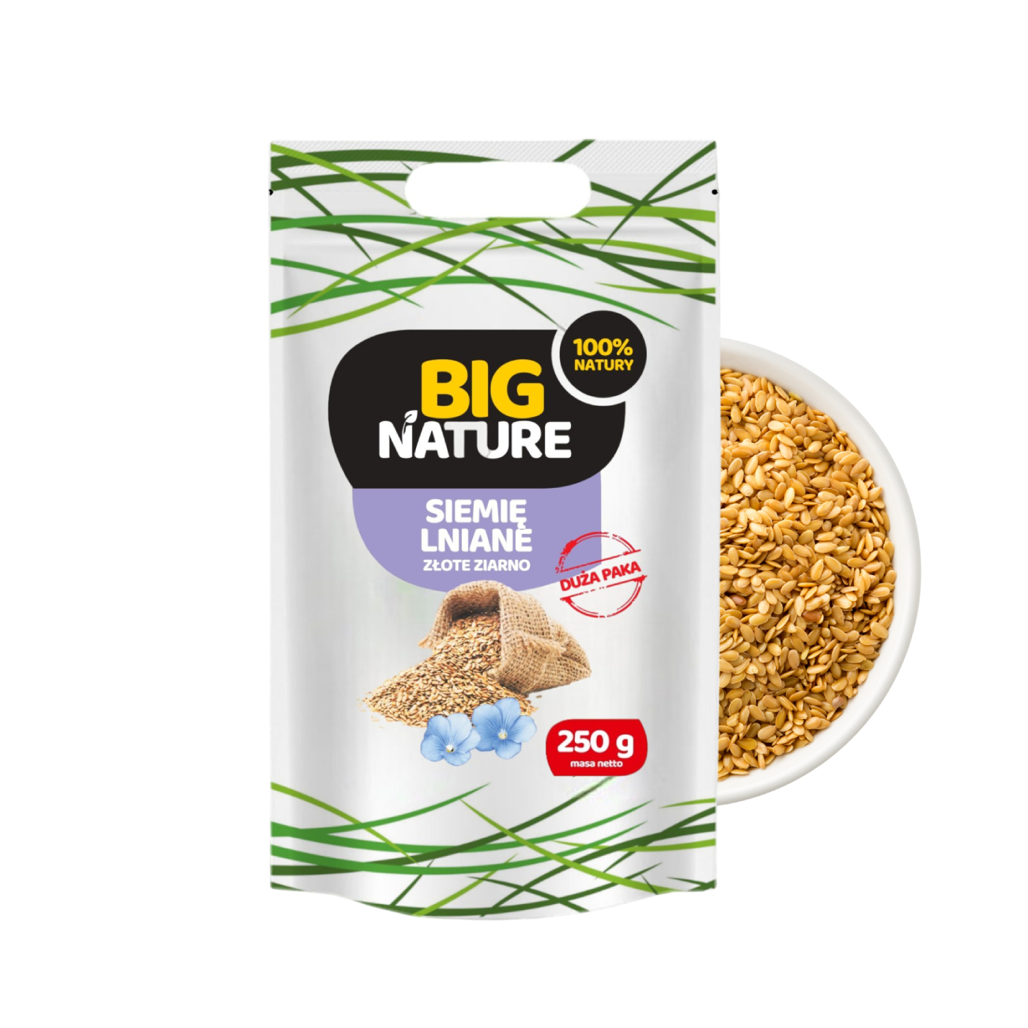 Big nature - siemię lniane złote ziarno, 250 g (data ważności: 30.09.2026)