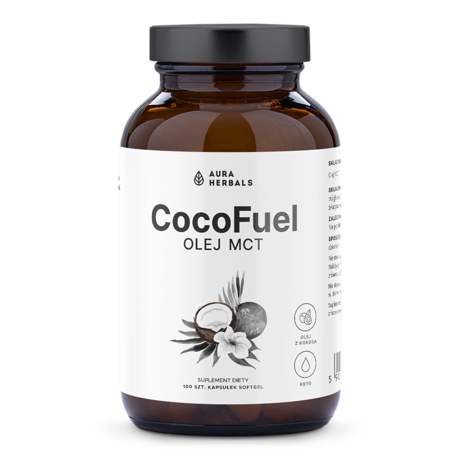 Aura herbals coco fuel, olej mct 2000 mg, 100 kapsułek (data ważności: 30.06.2026)