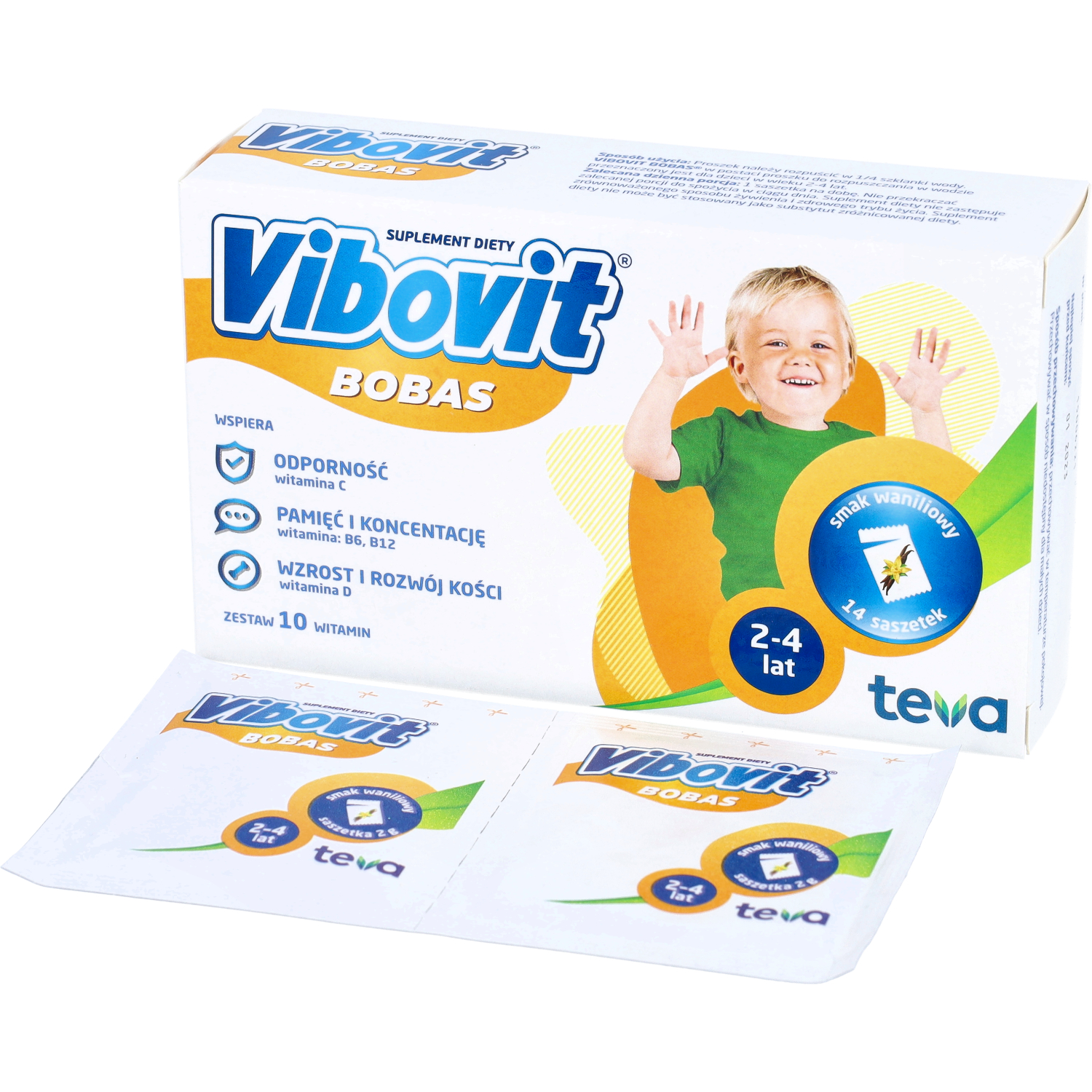 Vibovit bobas, smak waniliowy, 14 saszetek (data ważności: 30.09.2026)