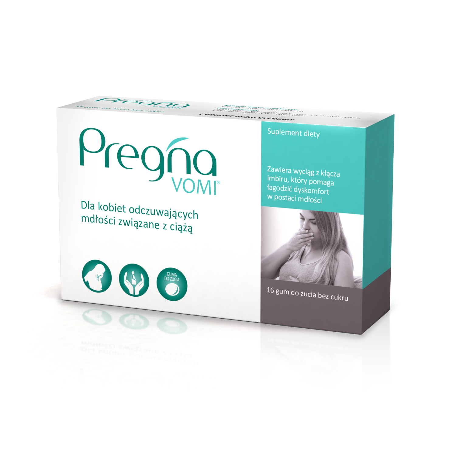 Pregna vomi, 16 gum do żucia bez cukru (data ważności: 30.09.2026)